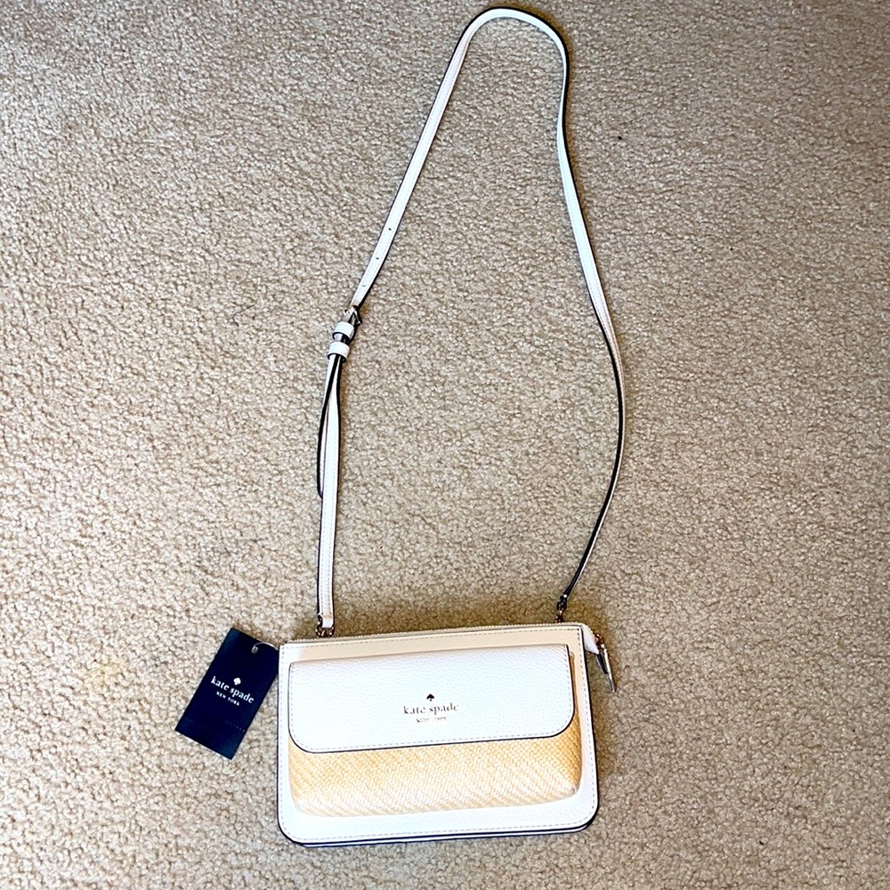 Kate Spade, NWT, Crossbody, Nice Light Colors, Cream & Tan Straw